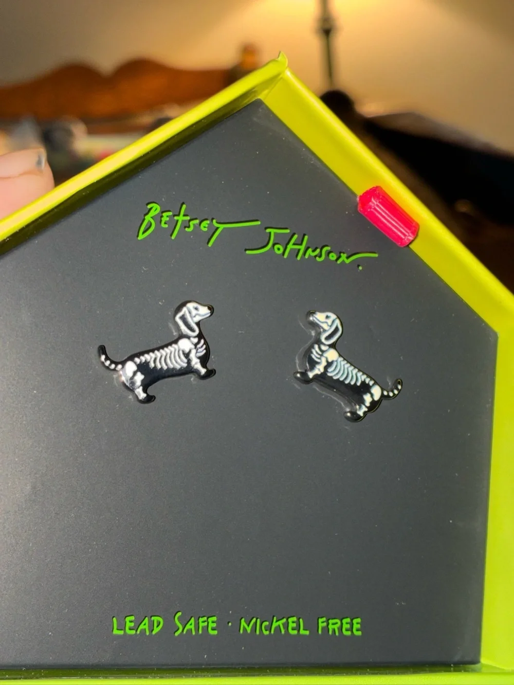 BETSEY JOHNSON Halloween Skeleton Dachshund Dog Puppy Creepy Earrings NEW NWT